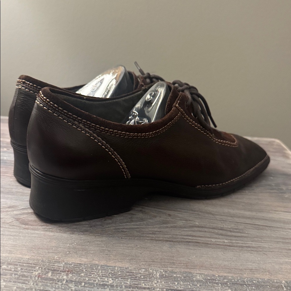 Dark Brown Leather Lace up Women's Oxford Shoes - Picture 7 of 10